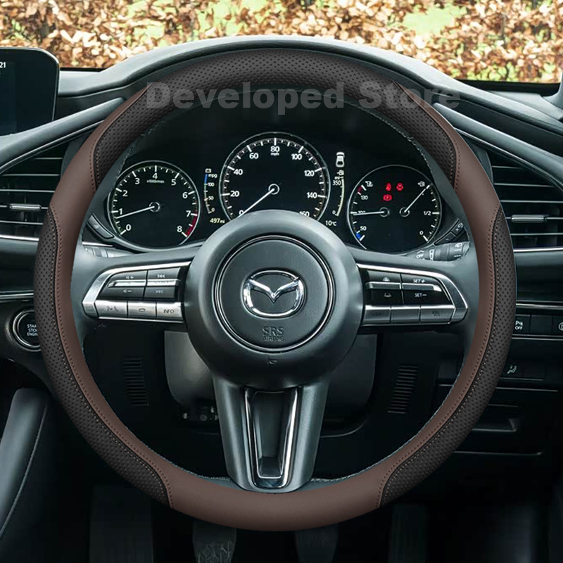 Car Steering Wheel Cover Anti Slip Breathable - Coprivolante in Pelle per Mazda 3