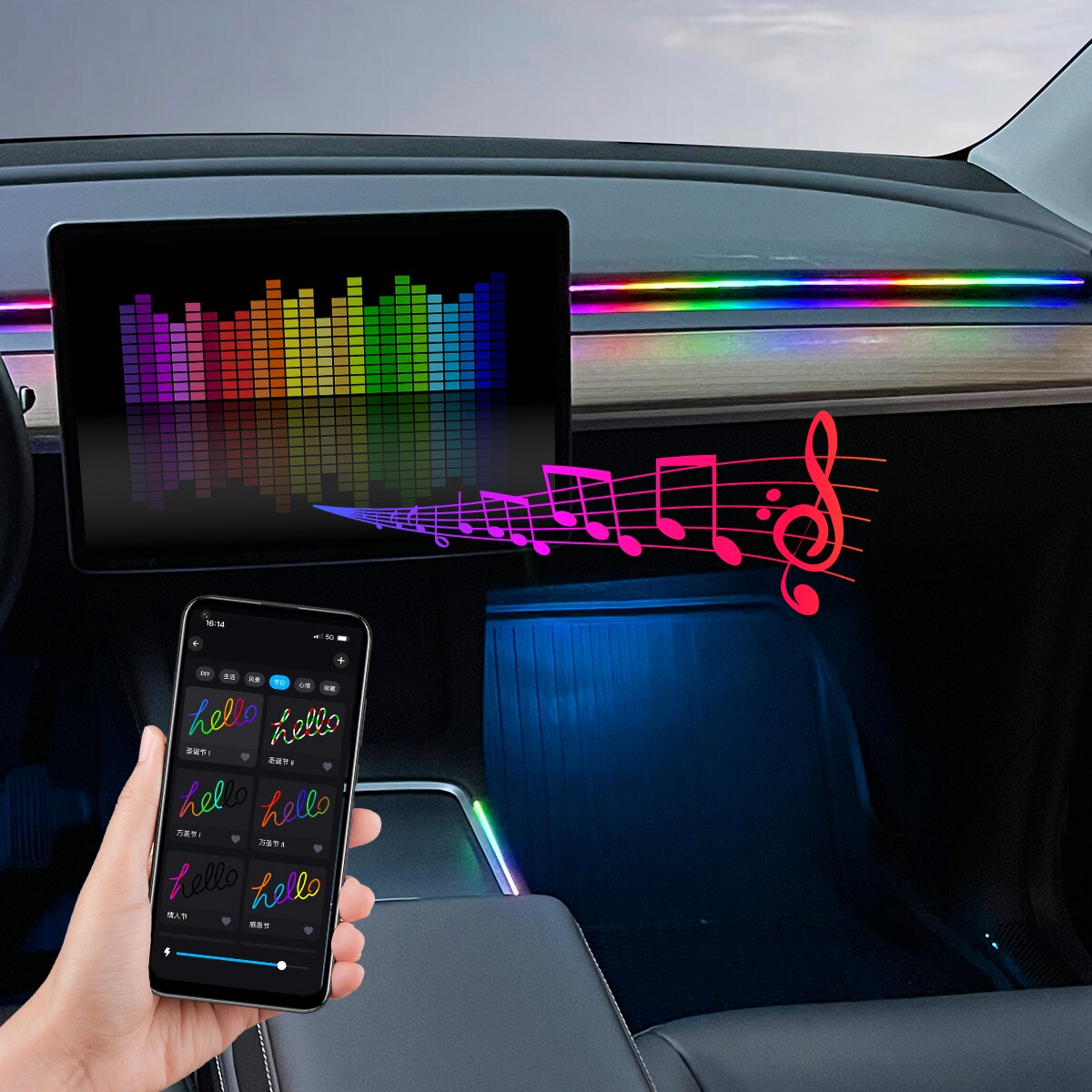 Striscia LED USB per Auto 64 C - Led Ambient Interior Car Lights App Control recensione e prezzo